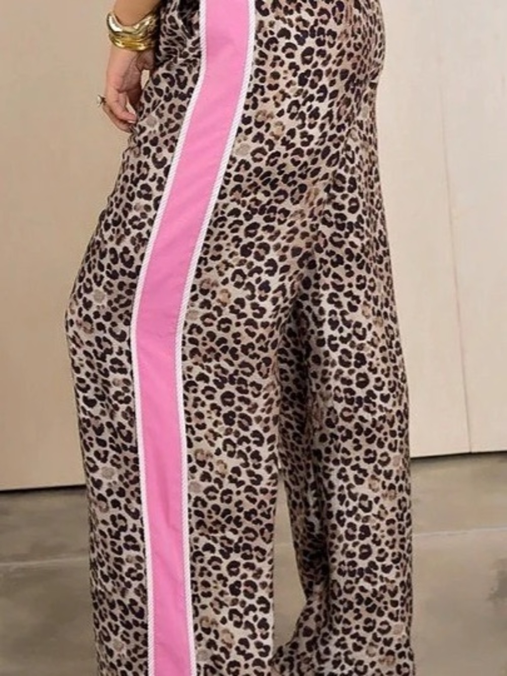 Boutique Pink Leopard Wide Leg Pant Brown & Pink Jaguar M L - Picture 1 of 4